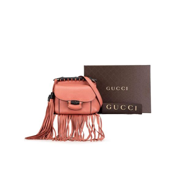 Pre Loved Gucci Fringe Leather Crossbody Bag Women Pink - Picture 7 of 7